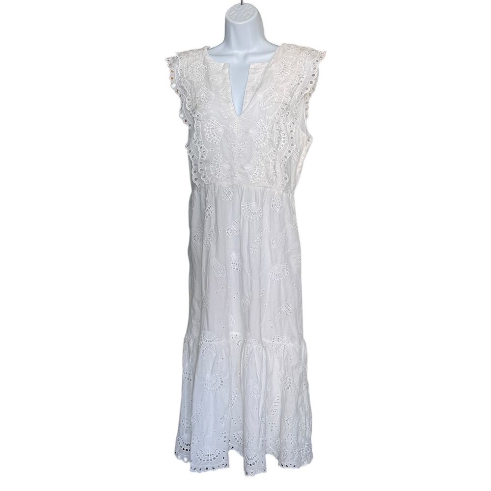 Vineyard Vines White Seashell Eyelet MIDI Dress 10 NEW - Picture 4 of 11